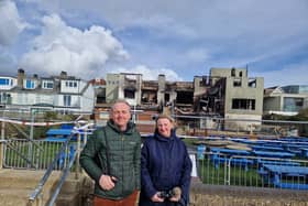 Brother and sister Ben and Sally at The Osborne View pub the day after it was destroyed in a huge fire.