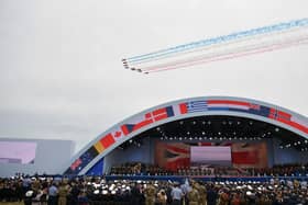 The Red Arrows flypast during the D-Day 75th anniversary celebrations in Southsea Common. Picture: MANDEL NGAN/AFP via Getty Images.