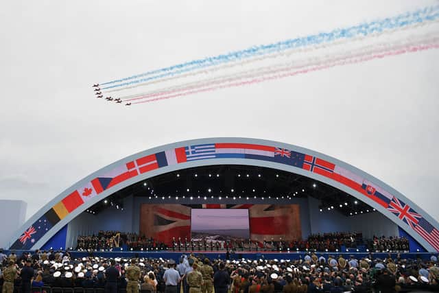 The Red Arrows flypast during the D-Day 75th anniversary celebrations in Southsea Common. Picture: MANDEL NGAN/AFP via Getty Images.