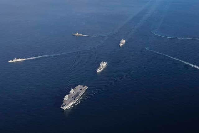 Exercise Joint Warrior - HMS Prince of Wales (leading the UK Carrier Strike Group) alongside Nato allies. Picture: Royal Navy.