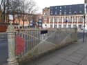 The old dockyard railway gate in Bishop Crispian Way, Portsmouth