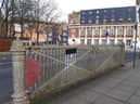 The old dockyard railway gate in Bishop Crispian Way, Portsmouth