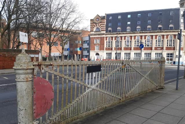 One of the original level crossing gates in Edinburgh Road, adjacent to Victoria Park
