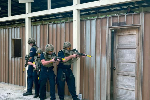 Gurkha units trained alongside the crew of HMS Spey, with the Portsmouth ship visiting Brunei. Picture: Royal Navy