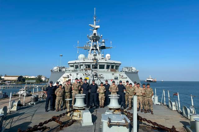 Royal Navy sailors and Gurkha personnel on HMS Spey. Picture: Royal Navy.