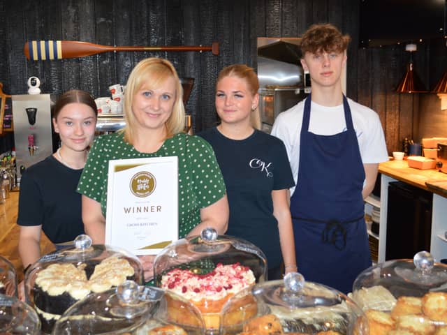 Cross Kitchen in Emsworth has been nominated for the 'best cafe' category of the Muddy Stilettos Awards 2024. 
Pictured: (Left to Right) Chelsea Hext, Gemma Cross, Maddison Prior, Mason Lloyd