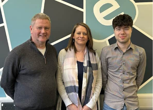 Express Breakfast presenter Ian James (left), The News’ Editor Kelly Brown and Express FM’s Content Manager Harrison RB