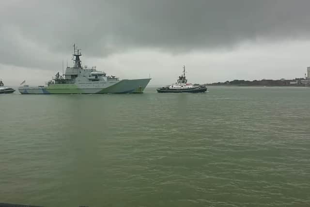 HMS Tyne sailing into her home port of Portsmouth on February 29, 2024. Picture: The News.