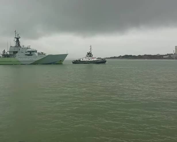 HMS Tyne sailing into her home port of Portsmouth on February 29, 2024. Picture: The News.