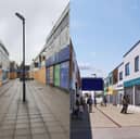 An artists impression of a redeveloped Wellington Way and a picture of it in its current state. A Telegraph article recently called it a "dead town".