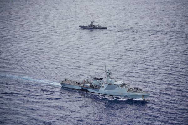 HMS Spey carrying out manoeuvres alongside a Philippines navy vessel BRP Valentin Diaz. It is the latest Royal Navy visit to the nation, as part of a southeast Asia diplomatic mission. They have previously visited Sri Lanka, Malaysia and Brunei. Picture: Royal Navy.
