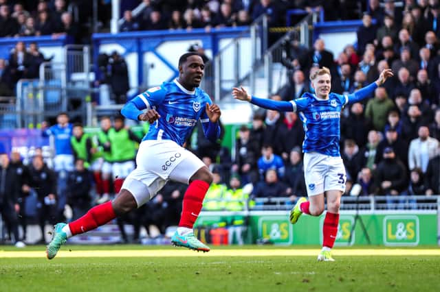 Christian Saydee took advantage of Ben Toner's advantage to earn Pompey victory over Oxford United. Picture: PA