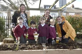 Meon Infant School, Meon Junior School and Moorings Way Infant School in Milton have replaced parts of their paved playgrounds with plants and trees, to encourage pupils to spend more time outside during lessons and breaks, and to learn more about nature.Pictured is: (back l-r) Sara Paine, executive head for Meon Way Federation and cllr Kimberly Barrett, cabinet member for climate change and greening the city with (front l-r) Casey Bayes, Priyansh Shah, Meredith Drudge, Jack Donnelly and Paddy O'Hara from Milton Neighbourhood Forum.