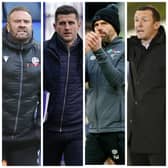 The finish line is getting nearer for, from left to right, Bolton's Ian Evatt, Pompey's John Mousinho, Derby's Paul Warne and Barnsley's Neill Collins.