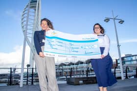 A cheque handover between Gunwharf Quays centre director, Yvonne Clay, and a representative from The Genies WishPictured: Centre Director, Yvonne Clay presenting a cheque to Katie Jones, Co-founder of The Genies Wish at Gunwharf Quays, Portsmouth on Friday 1st March 2024 Picture: Habibur Rahman