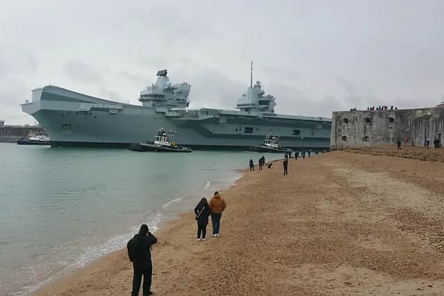 HMS Queen Elizabeth leaving Portsmouth on March 5 as she heads to Rosyth in Scotland for repairs. Picture: The News