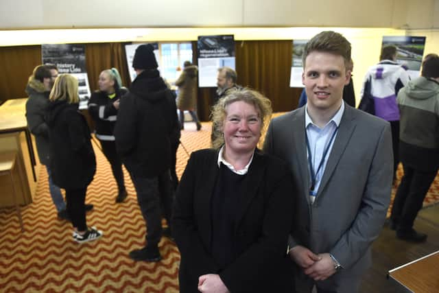 Residents were invited to meet the design team who have put plans in place to renovate Hilsea Lido at The Blue Lagoon in Hilsea, on Monday, March 4, 2024. It is expected that the pool will be reopened in 2025. Pictured is: Kelly Nash, corporate performance manager and Harvey Bevan, principle building surveyor at Portsmouth City Council. Picture: Sarah Standing (040324-8308)