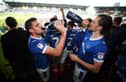 Christian Burgess celebrates League Two promotion at Notts County with Gareth Evans in April 2017. Picture: Joe Pepler