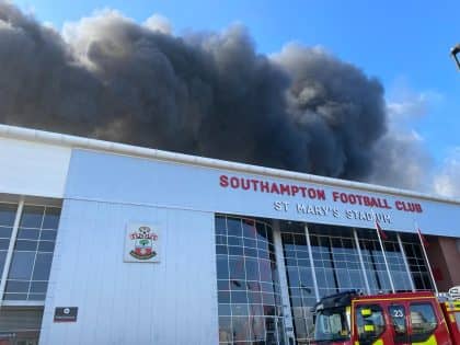Firefighters from across Hampshire are battling a blaze near St Mary's Stadium. Picture: HIWFRS.