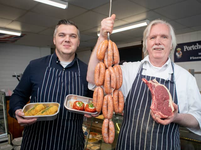 Feature story on Portchester Butchers, Portchester on Wednesday 6th March 2024

Pictured: Owners Jacob Smith and his father, David Smith at Portchester Butchers

Picture: Habibur Rahman
