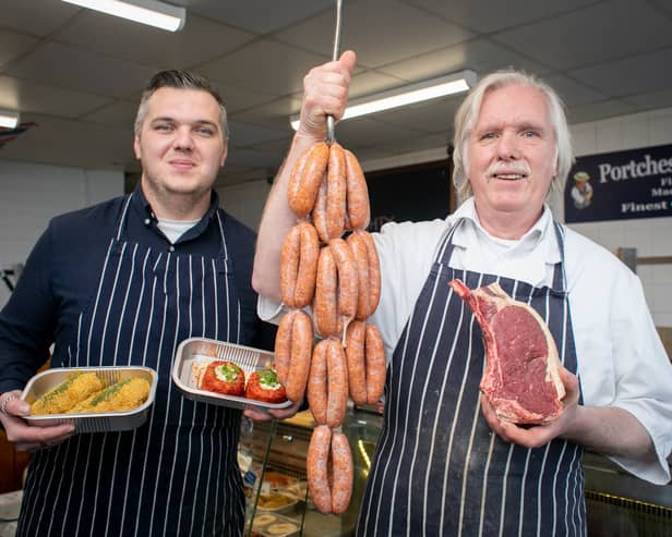Feature story on Portchester Butchers, Portchester on Wednesday 6th March 2024

Pictured: Owners Jacob Smith and his father, David Smith at Portchester Butchers

Picture: Habibur Rahman