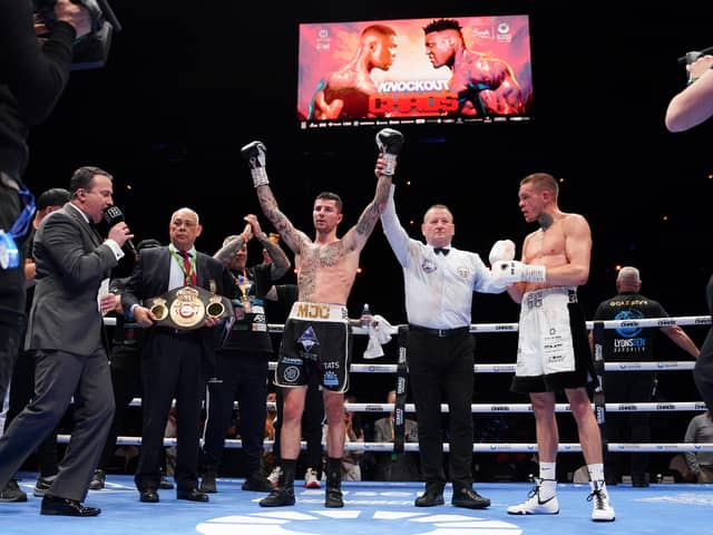 Portsmouth's Mark Chamberlain celebrates his win over Wales' European champion Gavin Gwynne. Pic: Queensbury