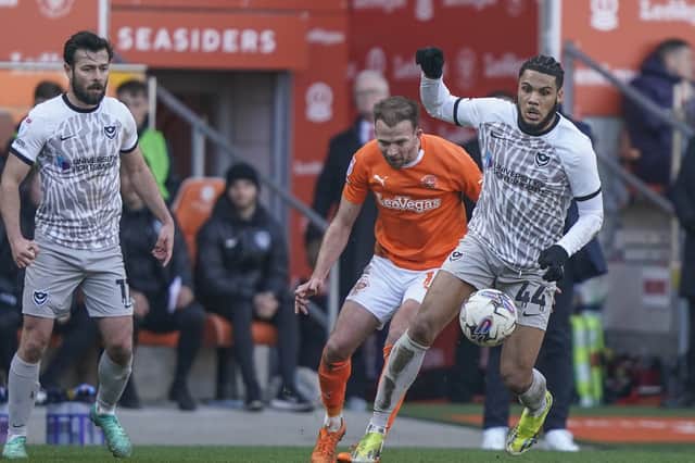 Myles Peart-Harris seizes possession in Pompey's goalless draw at Blackpool. Picture: Jason Brown/ProSportsImages