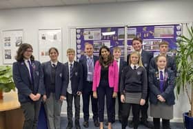 Portchester Community School has received a good Ofsted rating in its recent inspection. Pictured: Students with Suella Braverman