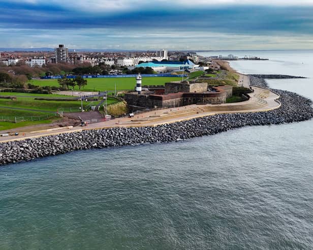Images show the latest work to improve Southsea's sea defences.
