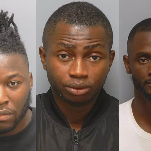 Organised Crime Group who defrauded major phone companies out of over £400k have been jailed for a combined total of 11 years. From left to right: Oluwadamilola Bolaji, Taofeeq Balogun, Taiwo Agusto
