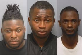 Organised Crime Group who defrauded major phone companies out of over £400k have been jailed for a combined total of 11 years. From left to right: Oluwadamilola Bolaji, Taofeeq Balogun, Taiwo Agusto
