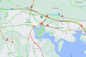 There are delays of approximately 20 minutes on the M27 westbound between Emsworth and Port Solent. 
Picture: AA 