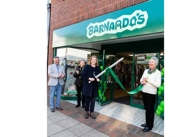 Penny Mordaunt recreates her famous Coronation moment as she opens new Barnardo’s charity shop in Cosham.

Picture: Clare Walsh Photography/Barnardo’s 