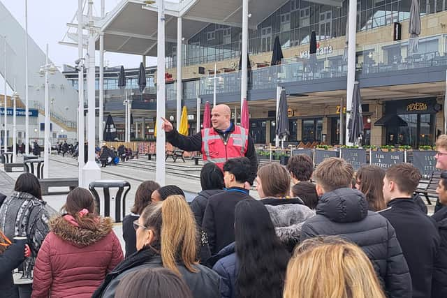 School pupils taking part in the Made in Portsmouth challenge at Gunwhwarf Quays.