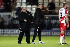 Peterborough boss Darren Ferguson, Stevenage's Steve Evans and former Pompey defender Dan Butler last night. Pic: Joe Dent / theposh.com