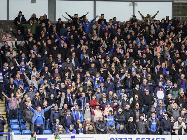 Pompey fans celebrated a huge win in style at Peterborough today. Pic: Jason Brown/ProSportsImages