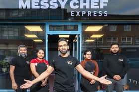 Co-owner Sonam Rahman, centre, and other staff at the opening of Messy Chef Express, Market Parade, HavantPicture: Chris Moorhouse (jpns 170324-49)