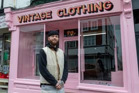 Merlin Pitt (37) getting ready to launch his new vintage clothing shop on Albert Road. Picture: Mike Cooter (160324)