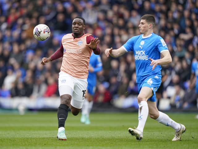 Pompey attacker Christian Saydee was forced off through injury at Peterborough. Pic: Jason Brown/ProSportsImages