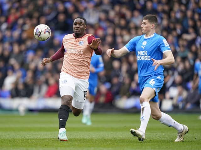 Pompey attacker Christian Saydee was forced off through injury at Peterborough. Pic: Jason Brown/ProSportsImages