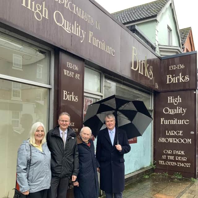 Councillors gather with Mr Birks – former owner of 134-135 West Street - at the time of its purchase
