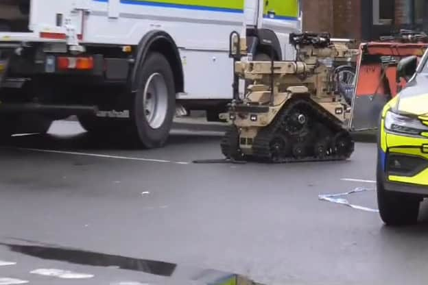 Bomb disposal robot outside Aldi in Portsmouth. Pic: Stuart Vaizey