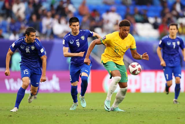Kusini Yengi in action from Australia against Uzbekistan in January. Picture: Picture: Robert Cianflone/Getty Images