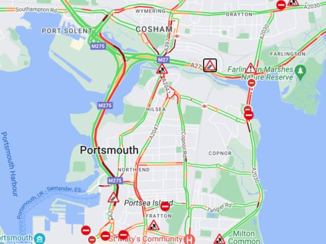 Delays are building when entering Portsmouth due to the Eastern Road Closure.