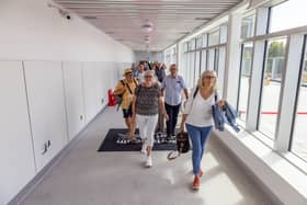 Passengers visiting the new cruise terminal extension at Portsmouth International Port.