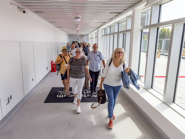 Passengers visiting the new cruise terminal extension at Portsmouth International Port.