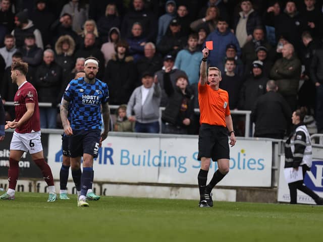 Former Pompey defender Sonny Bradley is sent off for Derby County at Northampton. Pic: Getty