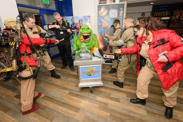 Pictured is: The ghostbusters get Slimer under control.

Picture: Keith Woodland