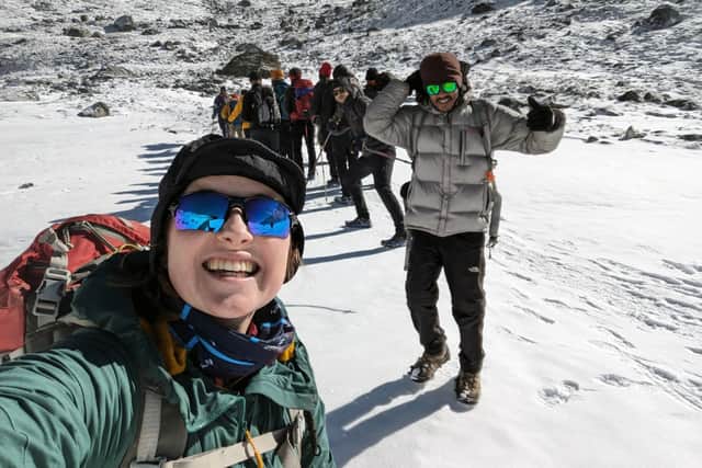 The team - 1710 Naval Air Squadron - trekking up the Himalayas. Picture: Royal Navy.