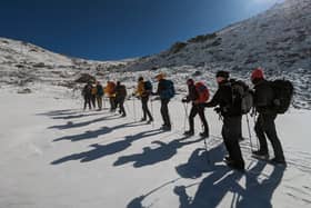 Royal Navy engineers from Portsmouth trekked up the Renjo La and Cho La passes in the Himalayas and reached Mount Everest Base Camp. Picture: Royal Navy.